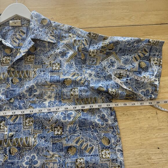 Go Barefoot Hawaiian Shirt Popover Reverse Floral Print Short Sleeve Cotton Med - Picture 9 of 11